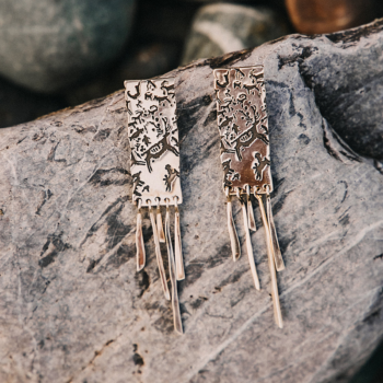 Серебряные серьги «Дождь и камень» с чернением